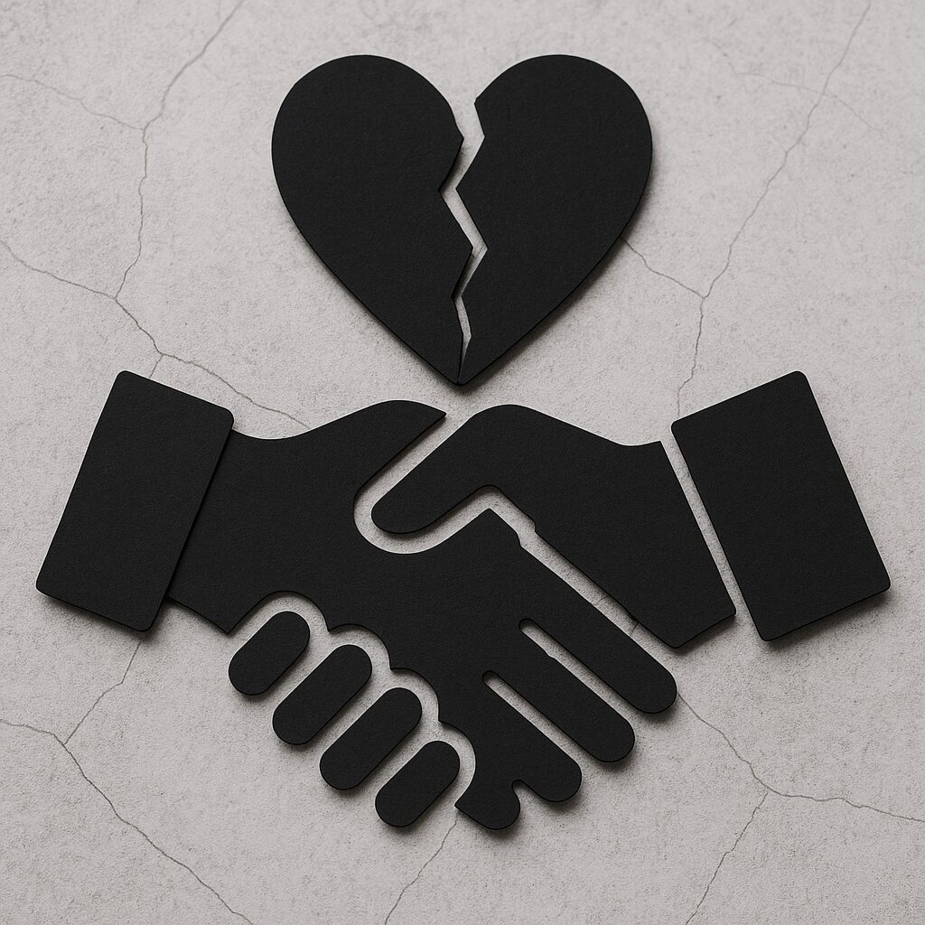broken heart over handshake imgage